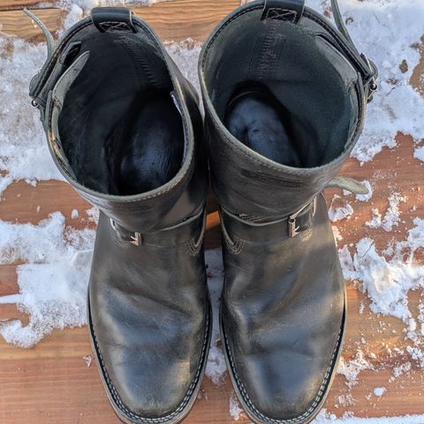 View photo of Wesco Mister Lou in Maryam Petrolio Waxed Black Horsehide