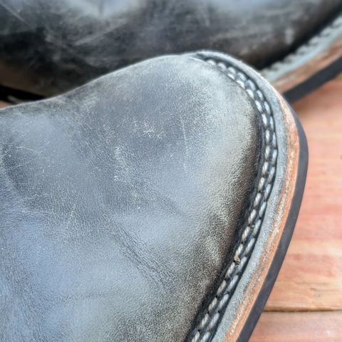 View photo of Wesco Mister Lou in Maryam Petrolio Waxed Black Horsehide