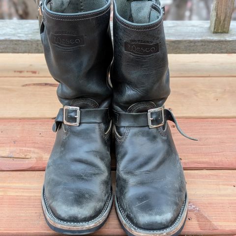 View photo of Wesco Mister Lou in Maryam Petrolio Waxed Black Horsehide