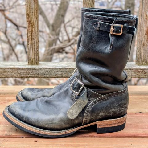 View photo of Wesco Mister Lou in Maryam Petrolio Waxed Black Horsehide