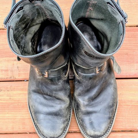 View photo of Wesco Mister Lou in Maryam Petrolio Waxed Black Horsehide