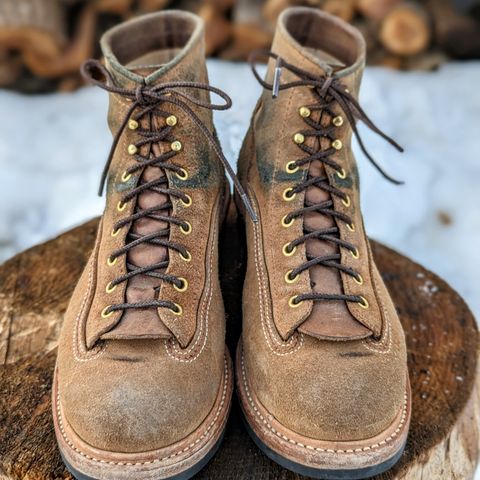 View photo of John Lofgren Donkey Puncher Boots in Horween Natural Chromexcel Roughout