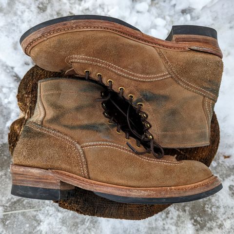 View photo of John Lofgren Donkey Puncher Boots in Horween Natural Chromexcel Roughout