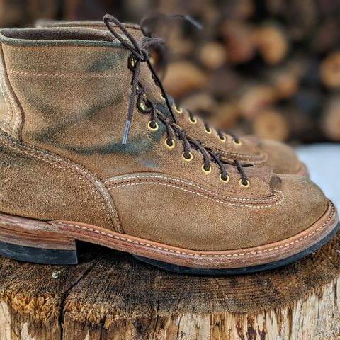 View photo of John Lofgren Donkey Puncher Boots in Horween Natural Chromexcel Roughout