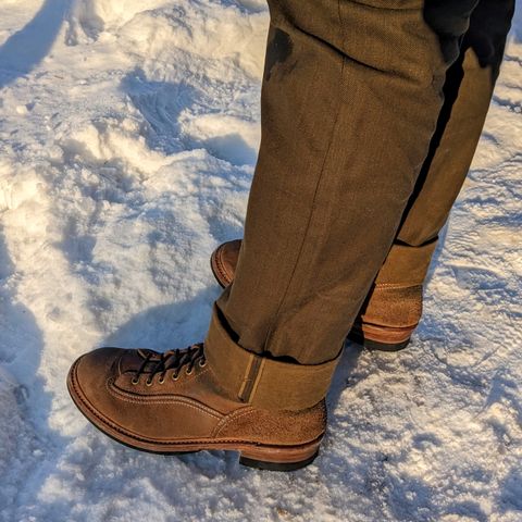 View photo of John Lofgren Donkey Puncher Boots in Horween Natural Chromexcel Roughout