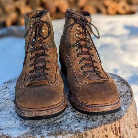 View photo of John Lofgren Donkey Puncher Boots in Horween Natural Chromexcel Roughout