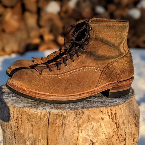 View photo of John Lofgren Donkey Puncher Boots in Horween Natural Chromexcel Roughout