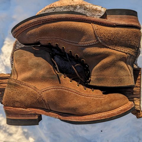 View photo of John Lofgren Donkey Puncher Boots in Horween Natural Chromexcel Roughout