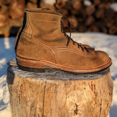 View photo of John Lofgren Donkey Puncher Boots in Horween Natural Chromexcel Roughout