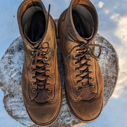 View photo of John Lofgren Donkey Puncher Boots in Horween Natural Chromexcel Roughout