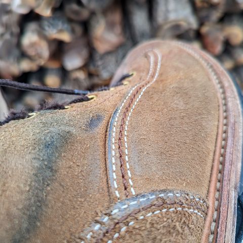 View photo of John Lofgren Donkey Puncher Boots in Horween Natural Chromexcel Roughout