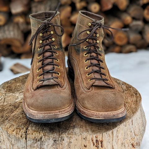 View photo of John Lofgren Donkey Puncher Boots in Horween Natural Chromexcel Roughout