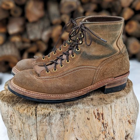 View photo of John Lofgren Donkey Puncher Boots in Horween Natural Chromexcel Roughout