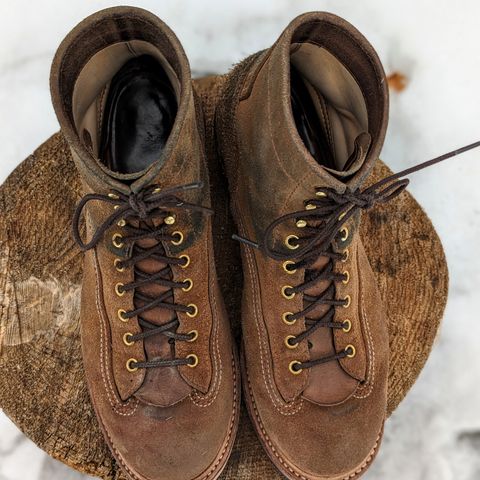 View photo of John Lofgren Donkey Puncher Boots in Horween Natural Chromexcel Roughout