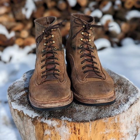 View photo of John Lofgren Donkey Puncher Boots in Horween Natural Chromexcel Roughout