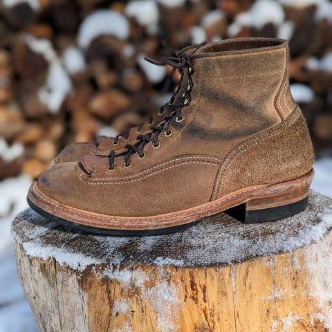 View photo of John Lofgren Donkey Puncher Boots in Horween Natural Chromexcel Roughout