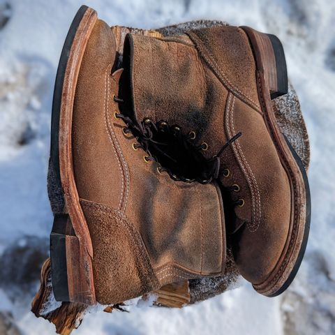 View photo of John Lofgren Donkey Puncher Boots in Horween Natural Chromexcel Roughout