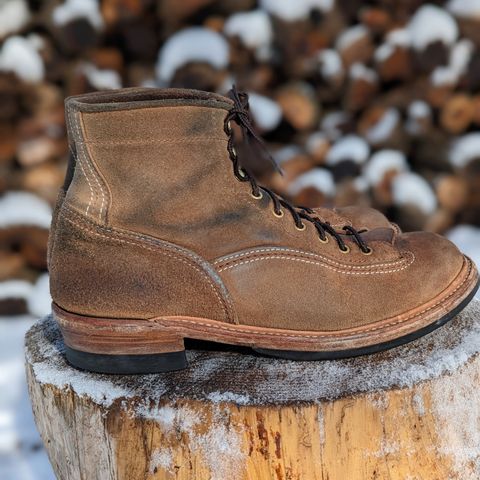 View photo of John Lofgren Donkey Puncher Boots in Horween Natural Chromexcel Roughout