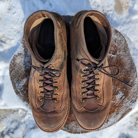 View photo of John Lofgren Donkey Puncher Boots in Horween Natural Chromexcel Roughout