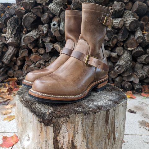 View photo of Viberg Engineer in Horween Natural Chromexcel