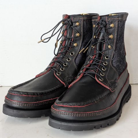 Russell Moccasin Blood Hunters in Rose Anvil x Seidel Blood Core & Naked & Famous Red Core Denim