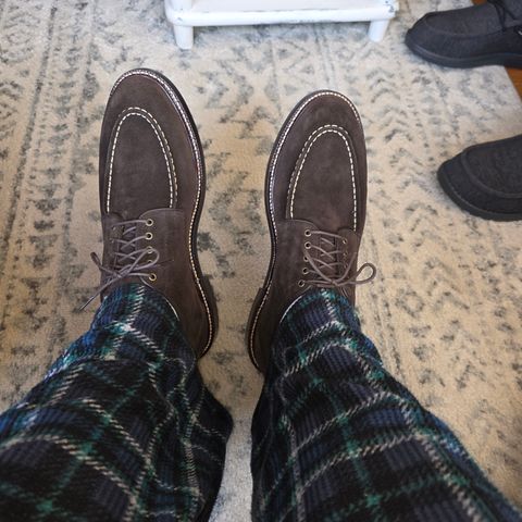 Grant Stone Moc Toe Derby in C.F. Stead Espresso Repello Calf Suede