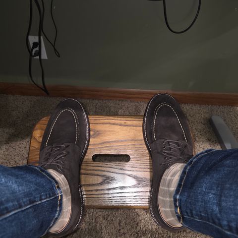 Grant Stone Moc Toe Derby in C.F. Stead Espresso Repello Calf Suede