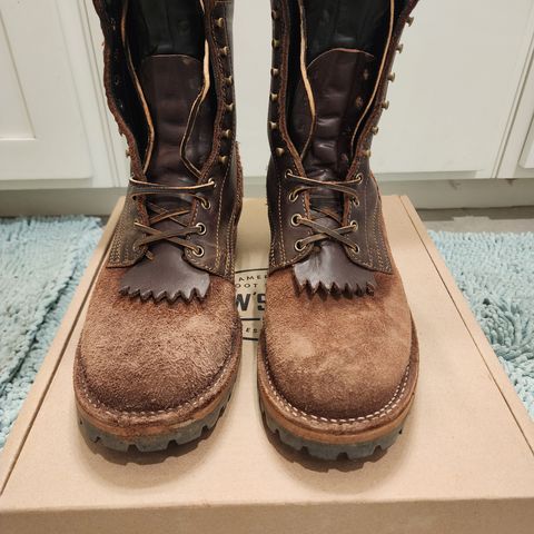 View photo of Drew's Boots 8-Inch Logger in Brown Combo