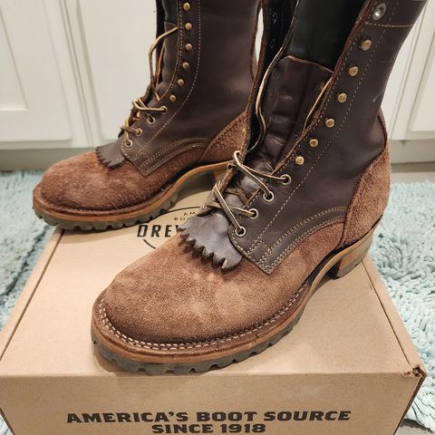 View photo of Drew's Boots 8-Inch Logger in Brown Combo