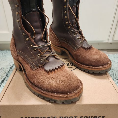 View photo of Drew's Boots 8-Inch Logger in Brown Combo