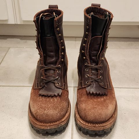 View photo of Drew's Boots 8-Inch Logger in Brown Combo