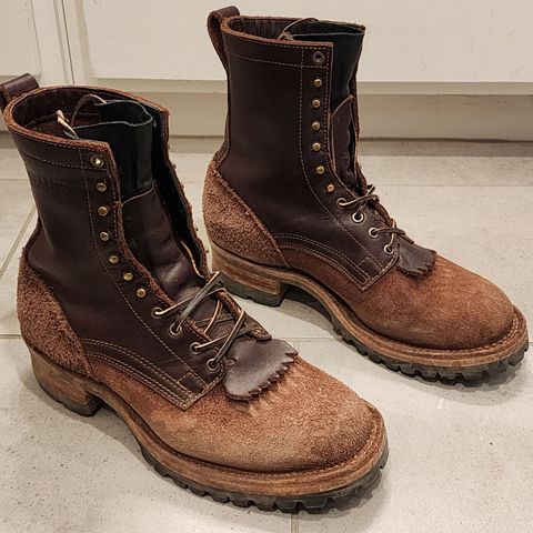 View photo of Drew's Boots 8-Inch Logger in Brown Combo