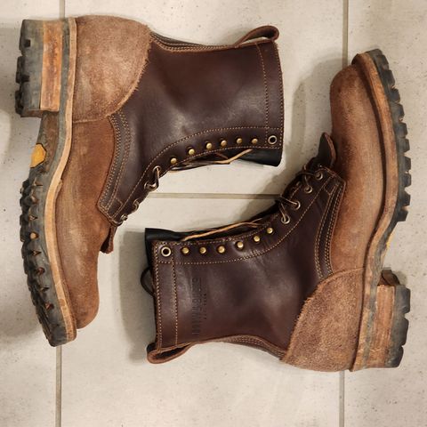 View photo of Drew's Boots 8-Inch Logger in Brown Combo