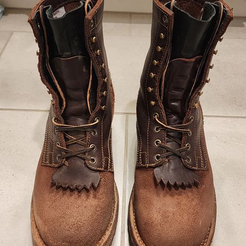 View photo of Drew's Boots 8-Inch Logger in Brown Combo