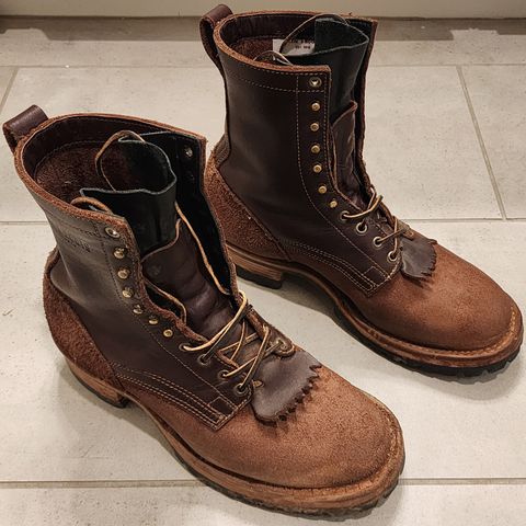 View photo of Drew's Boots 8-Inch Logger in Brown Combo