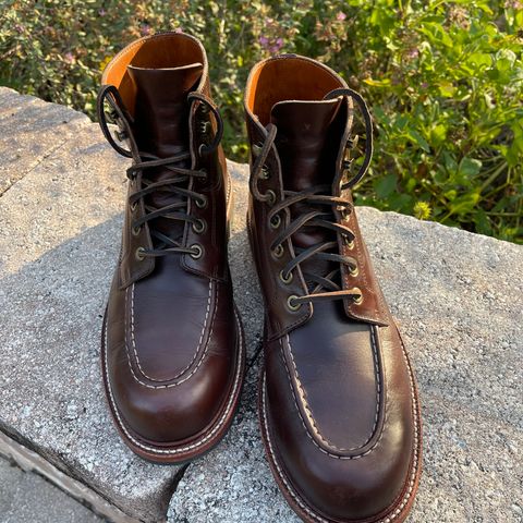 View photo of Grant Stone Brass Boot in Horween Crimson Chromexcel