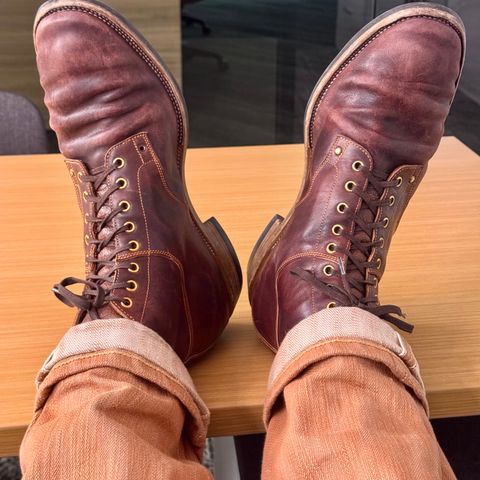 Østmo X Iron Boots Type 1 in Hand-Dyed Burgundy Maryam Washed Horsehide