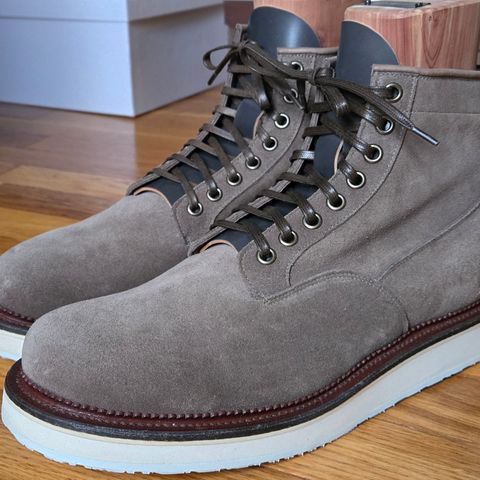 Viberg Scout Boot in C.F. Stead Fog Janus Calf Suede