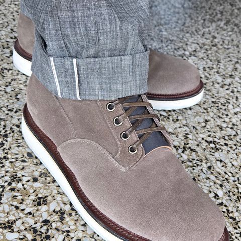 Viberg Scout Boot in C.F. Stead Fog Janus Calf Suede