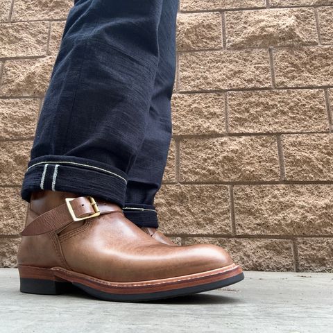 View photo of The Flat Head Engineer Boots in Horween Natural Chromexcel
