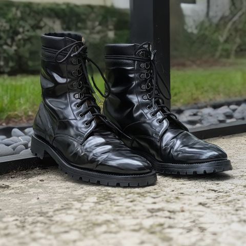 Enzo Bonafe Military Derby Boot in Horween Black Shell Cordovan