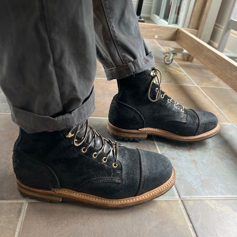 View photo of Truman Cap Toe Boot in Black Oiled Rough Out