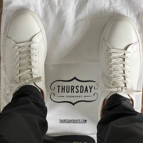 View photo of Thursday Encore White in Whote Italian Napa Leather & Calf Skin Lining