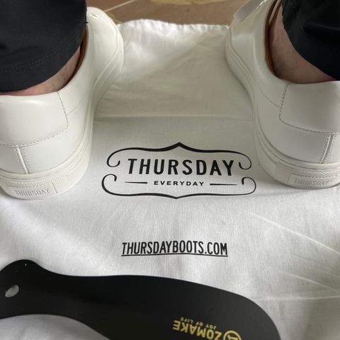 View photo of Thursday Encore White in Whote Italian Napa Leather & Calf Skin Lining