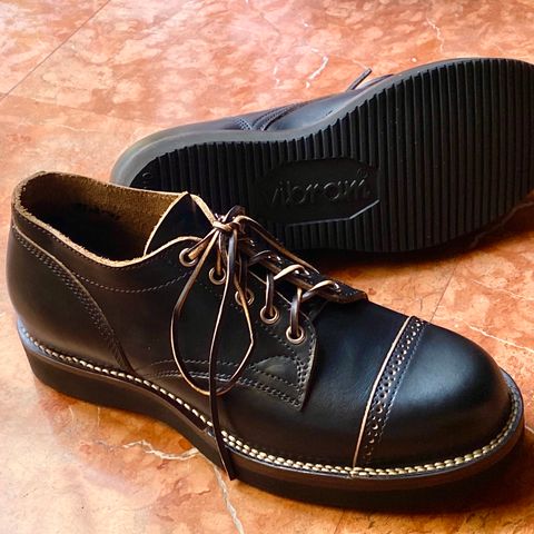 View photo of Wan Er Service Shoes in Horween Black Chromexcel