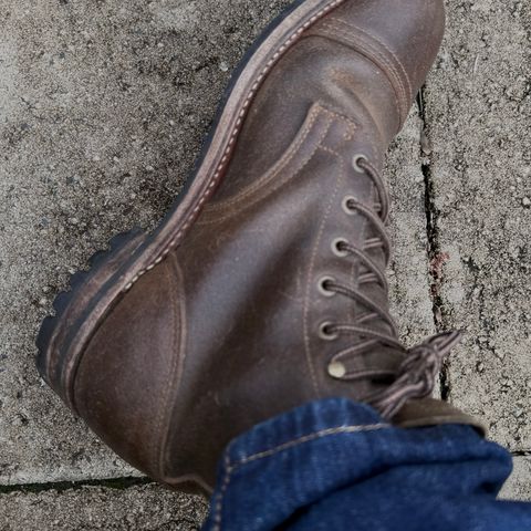 Truman Cap Toe Boot in Horween Dark Olive Waxed Flesh