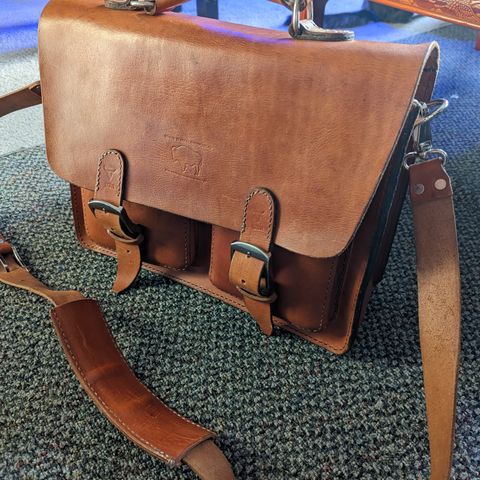 View photo of White Buffalo Republic Thayne Briefcase in Unknown Natural Veg Tan