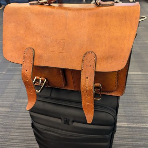 View photo of White Buffalo Republic Thayne Briefcase in Unknown Natural Veg Tan