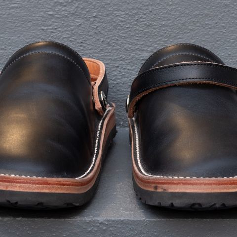 Zerrows Sabot Sandal in Horween Black Latigo
