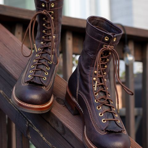 John Lofgren Donkey Puncher Boots in Ezo Shika Deerskin Burnt Brown